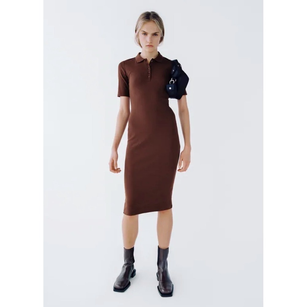 Zara Women's Brown Ribbed Cotton Jersey Bodycon Pullover Dress Size: small